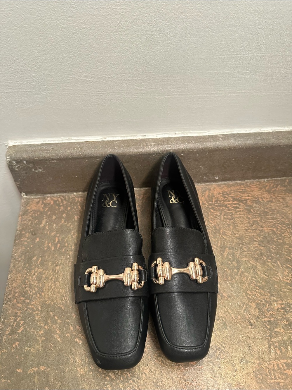 New York & Company Black Loafers with Gold Bit Hardware